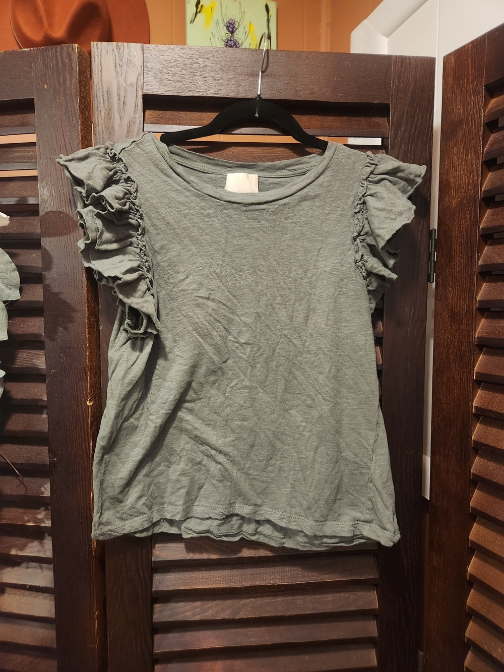Ruffled Sleeve Women’s Top in Olive Green